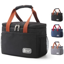 Insulated Lunch Bag for Women Men, Reusable Lunch Box Bag, Leakproof Thermal Insulation Aluminum Thickened Lunch Box, Lunch Tote Bag for Work, Picnic, School, Travel (Black)