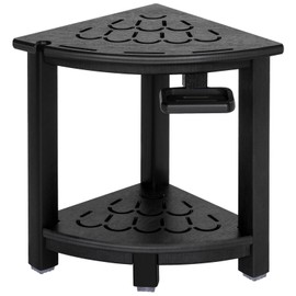nalone Corner Shower Stool, HDPE Shower Bench for Inside Shower, Small Shower Chair Seat for Shaving Legs with Storage Shelf, Soap Box and No-Slip Feet (Black)