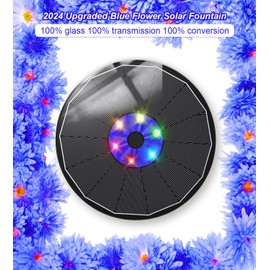 SZMP Solar Fountain 3.5W Floating Bird Bath Fountains with Blue Flower Upgraded Glass Panel with 7 Nozzle & 4 Fixer, Solar Water Fountain for Garden, Pond, Outdoor (Colorful)