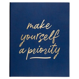 Eccolo Large Lined Journal Notebook, Hardbound Cover, Writing Journal, 256 Ruled Ivory Pages, Ribbon Bookmark, Lay Flat, Desk Size, Make Yourself A Priority (Navy Blue, 8x10 inches)