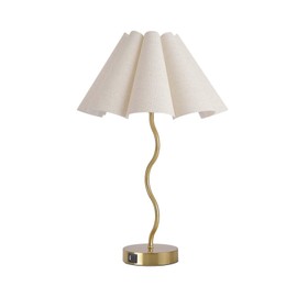 Fengarolam Touch Control Table Lamp with USB Ports, 22” Tall Gold Bedside Lamp with 3-Way Dimmable E26 Bulb, Fabric Shade & Curved Metal Stem, Modern Nightstand Lamp for Bedroom, Living Room, Office