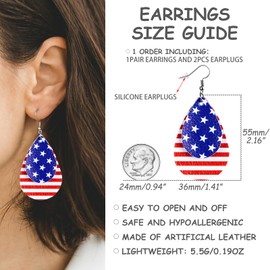 YINCUO 4th of July Patriotic Earrings for Women Memorial American Flag USA Dangle Leather Jewelry Day Independence Fourth of July Outfits Accessories
