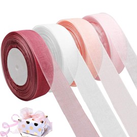 4 Rolls Sheer Organza Ribbon Ribbons for Gift Wrapping Wrapping Ribbon, 2cm x 45m Each Roll Gift Ribbon Chiffon Ribbon roll for DIY Crafts，Gift Wrapping，Bouquet ，Bows, Wedding Party Decorations
