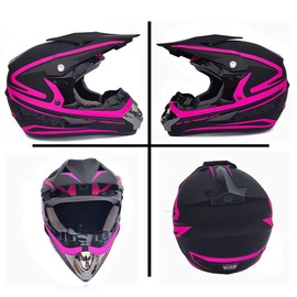 Youth Adult Dirt Bike ATV Helmet Motocross Anti-Collision Full Face Motorcycle DOT Approved BMX Downhill Off-Road Mountain Bike Helmet with SUV Goggles Gloves Face Shield (Pink, X-Large)