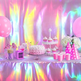 OQOQ Iridescent Table Cloths (2 Packs，Pink) - Rectangular Plastic Table Cover Disposable Tablecloth Hot Pink Birthday Decorations Waterproof Foil Tablecloth Bachelorette Party Disco Party 54x108