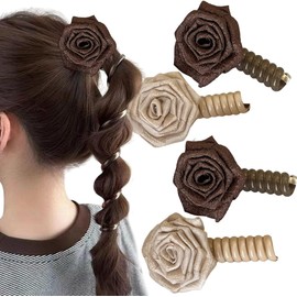 4 Pcs Braided Telephone Wire Hair Bands Spiral Hair Ties Rose Flower Phone Cord Elastic Coils Ponytail Braid Holders Fixed Hair Rope Accessory (Style1, One size)