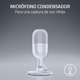 Razer Seiren V3 Mini Micrófono USB: Micrófono De Condensador - Supercardioide - Sensor De Toque para Silenciar con Indicador LED - Amortiguador - Compacto - PC, Discord, OBS Studio, XSplit - Blanco