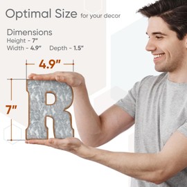 CraftyCrocodile - Letras de metal galvanizado de 7 pulgadas para decoración de pared, letra 3D R para colgar e independientes, mezcla única de estilos rústicos, clásico, occidentales, industriales
