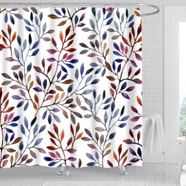 Leaves Fabric Shower Curtain for Bathroom - Autumn Tree Branch Watercolor Pattern Bathroom Deco Cloth Shower Curtain with 12 Hooks, Thicken Wovened Fabric,71"x71"(Colorful)