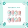 24Pcs Cute Flower Press on Nails Short Almond Fake Nails
