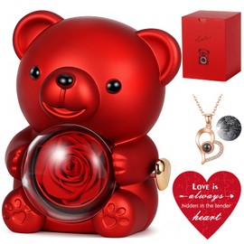 Cute Teddy Bear with Preserved Rose, Rotating Eternal Rose Gift Box for Her