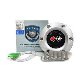 VSW S6 Brushed Horn Button Compatible with 6 Bolt Steering Wheel, Cross Flags Emblem, STE1013BRU