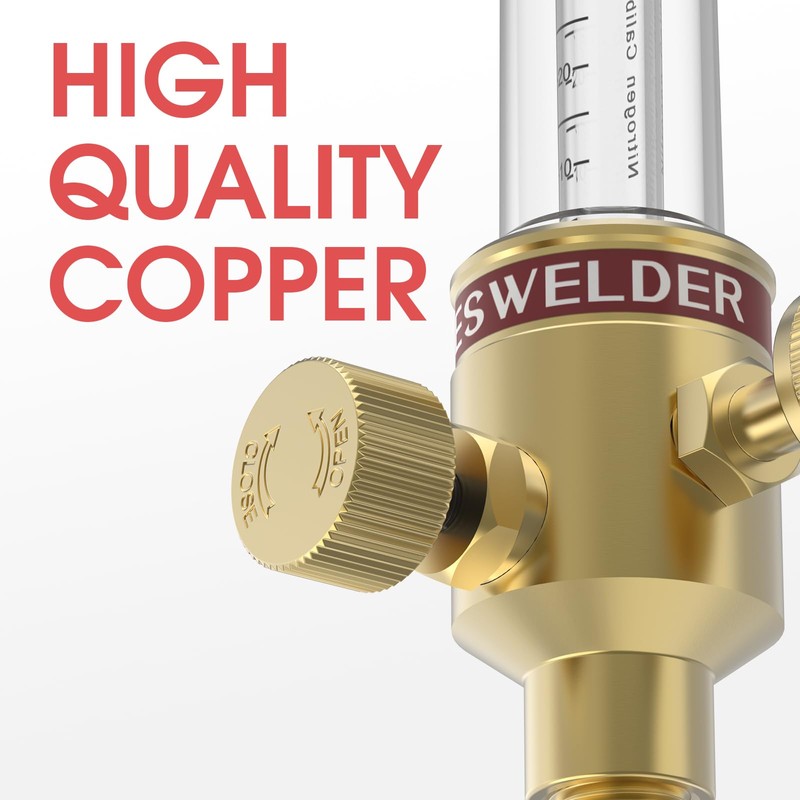 YESWELDER Nitrogen Flow Meter 1/4" SAE Flare Inlet 0-70SCFH 50PSI