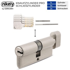 GERCAR Pro 1x Knob Cylinder 40/40 Set 1 Lock Cylinder with Knob Including 5 Keys - 80 mm Door Lock Cylinder Lock 1 Cylinder - Length: 80 mm, A:40 B:40 - Matt Brass Solid