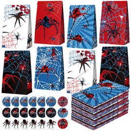 Abbylike 36 Pcs Spider Party Bags with Stickers Spider Paper Supplies Favors Cookie Chocolate Candy Snack Bags for Birthday Party Decoration Supplies, 9.45 x 5.12 x 3.15 Inches