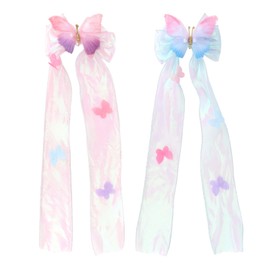 Norbiariz 2 Pack Cute Bows Colorful Butterfly Ribbon Hair Clips Large Hair Accessories for Girls Birthday Decorations Tiara for Women