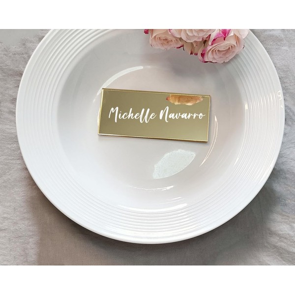 20ps of Gold Acrylic Mirror Rectangle Tag,Customzied Luxury Wedding Name