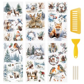 WANDIC 6 Sheets Rub On Transfer Sticker, Winter Snow Elk Decal for DIY Scrapbooking Photo Albums Furniture,15 * 30cm
