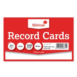 Silvine 8x5" White Record Cards - Plain, 100 cards per pack. Ref 785 (203 x 127mm)
