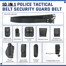 DASBET 10 in 1 Police Tactical Belt Security Guard Belt Multifunctional Tactical Duty Belt Black Tactical Versatile Military Modular Equipment System Molded Duty Belt Set for Law Enforcement
