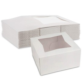 White Bakery Box - Treat Boxes Keep Donuts, Cookies, Muffins Safe Unique Auto Popup Feature And Clear Window For Size 6" Length X 6" Width X 3” Height (15 Pieces) by MT Products - Made in The USA