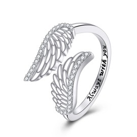 ONEFINITY Angel Wings Ring 925 Sterling Silver Feather Wings Adjustable Rings Angel Jewelry Gifts for Women Mother