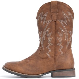 IUV Cowboy Boots For Men Square Toe Western Boots Durable Classic Embroidered Pull On Boot Slip Resistant Country Boot