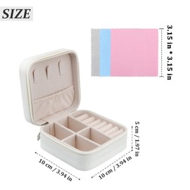 FuninCrea Jewellery Box for Women, Mini PU Leather Travel Jewelry Storage Case with 3pcs Silver Cloth for Rings Earrings Necklace, Portable Jewellery Box Organizer for Girl, Wife, Mother (beige)