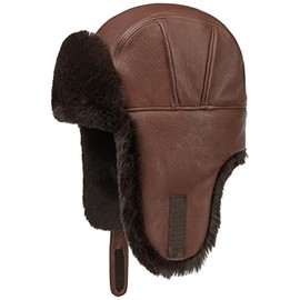 Stetson Royston Lambskin Men's Aviator Hat Lapeer Chapka Pilot Hat with Lining Leather Strap Autumn Winter, brown