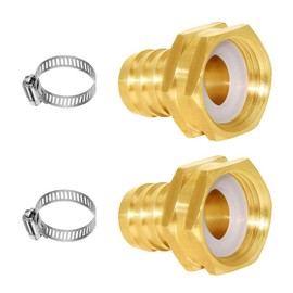 Joyway - Conector de manguera de agua de latón hexagonal giratorio para jardín, con abrazadera de acero inoxidable, para casa/barco/césped/lavado de e