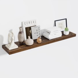 Fun Memories 55 Inch Fireplace Mentel Shelf, 10 Inch Deep Shelves for Display&Wall Storage, Rustic Wood Wall Shelf -Extra Long Floating Shelves for Living Room Laundry Room, Rustic Brown, Set of 1