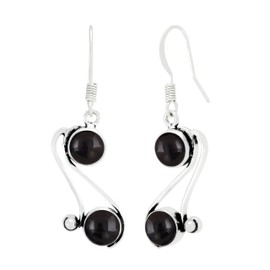 7.60 Cts Natural Black Onyx Silver Plated Handmade Dangle Earrings For Women, Black Stone July Birthstone Dangle Earrings