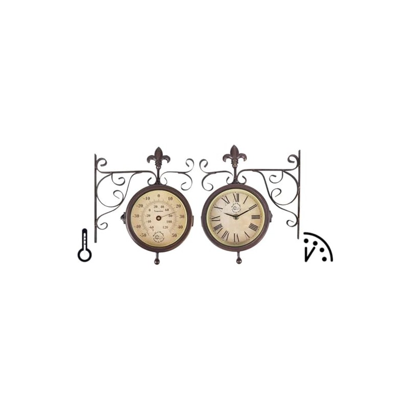 Esschert Design Plastic Station Clock and Thermometer