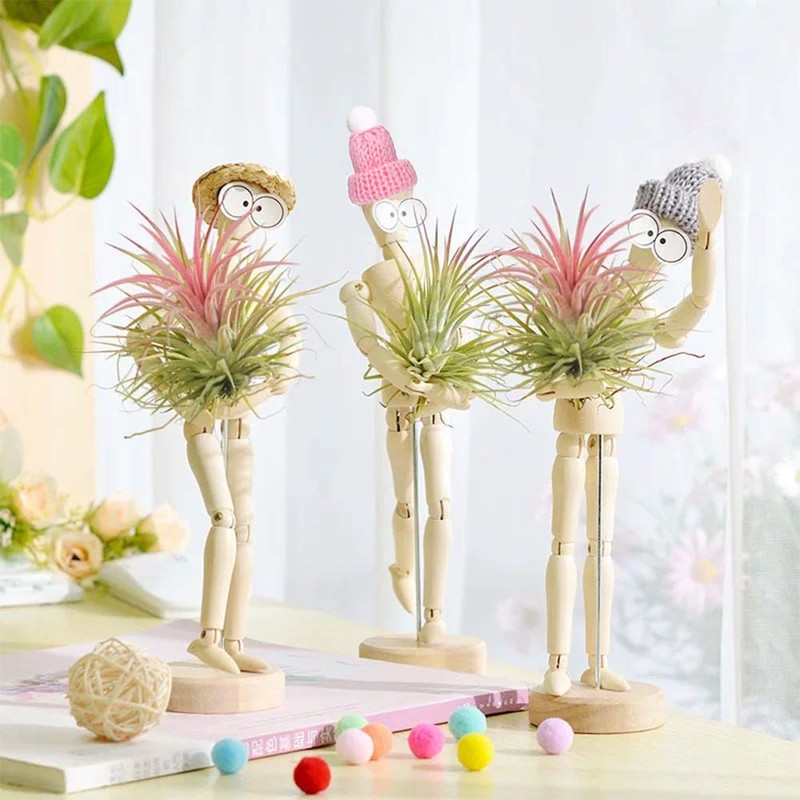 Melphoe 3 Pack Air Plant Holder Wooden Jointed Mannequin Tabletop