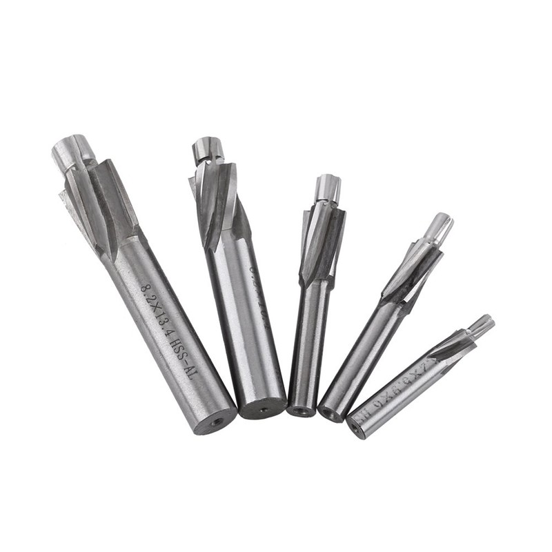 Akozon 5pcs M3-M8 Pilot Slotting Counterbore Mould End Mill Cutter