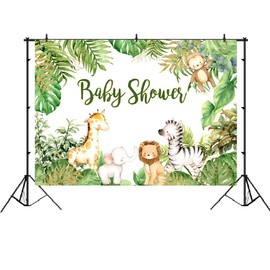 Safari Animals Baby Shower Backdrop Jungle Baby Shower Photography Background Safari Baby Shower Party Decorations for Boy Photo Booth Props 7x5ft