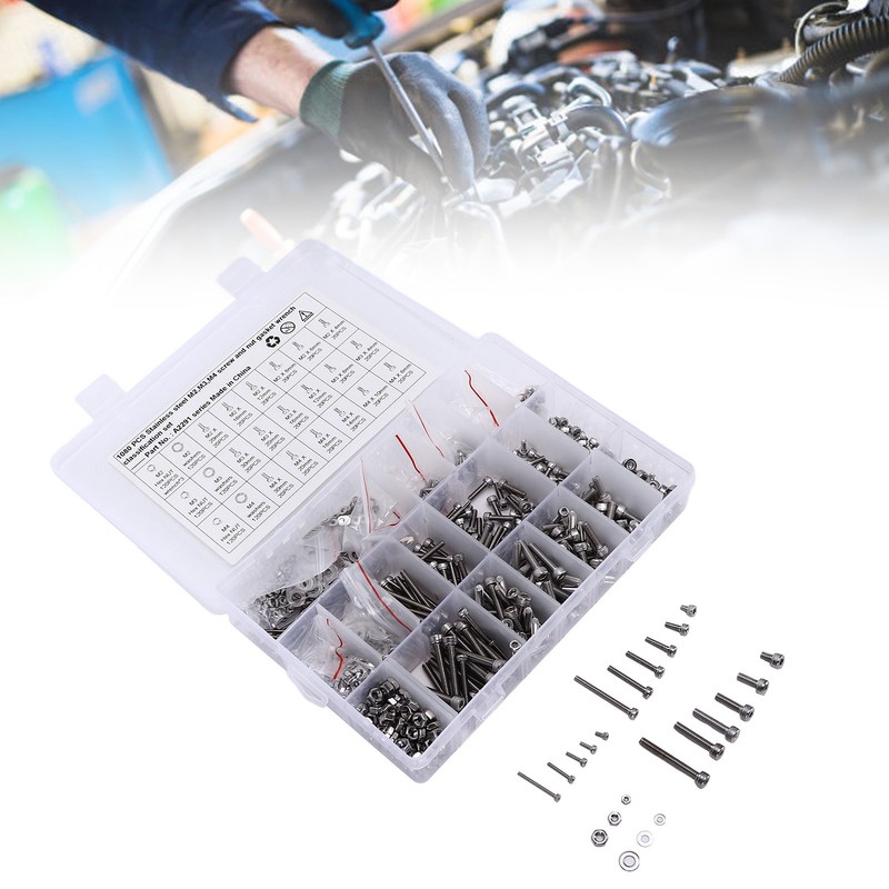1080Pcs/Set M2 M3 M4 Screw Nut Gasket Kit Stainless Steel