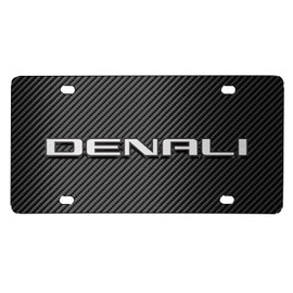 iPick Image for GMC Denali 3D Logo on Black Carbon Fiber Pattern Stainless Steel License Plate