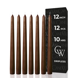 CANDWAX 12 inch Candle Sticks Set of 12 - Dripless and Smokeless - Brown Taper Candles