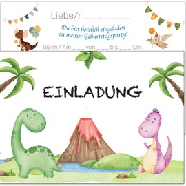Einladungskarten Kindergeburtstag Dinosaurier – 20 Stück A6 mit Dino-Motiv – Aus recyceltem Karton