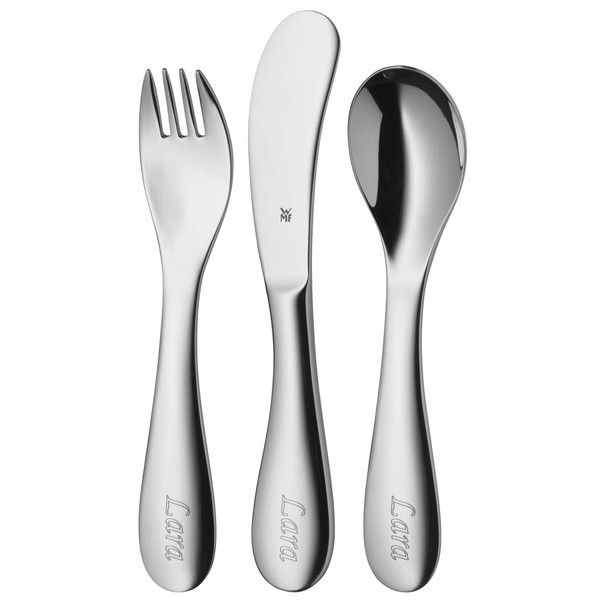 WMF Children's Cutlery Set 3-Piece Knuddel Cromargan 18/10 Stainless Steel Polished For Age 1-3 Years Cutlery, Silver