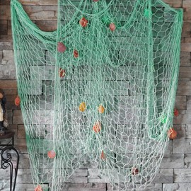 Fangoo 200cm x 150cm Fishing Net with Shells Beach Theme Decor for Party Home Living Room Bedroom Mediterranean Style Decor Wall Decor, Turquoise