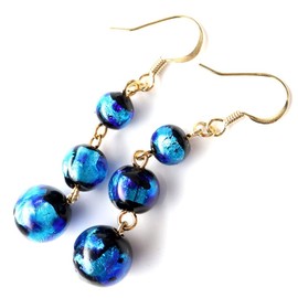 Gold Stone Firefly Glass Earrings, For Both Ears, Swing, Okinawa, Glass Iron Silver