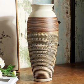 Ceramic Rustic Farmhouse Vase, 12.6" Large Vintage Flower Vase Home Decor,Tall Boho Decorative vase for Living Room, Table, Mantel, Shelf and Centerpieces Decor and Housewarming (E)