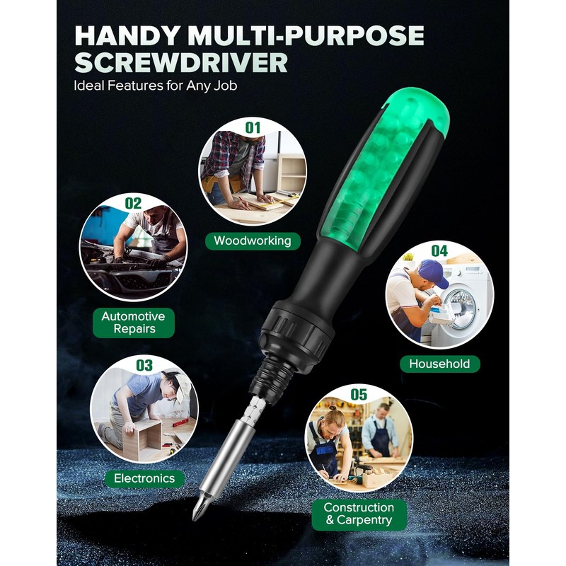 10-in-1 Ratchet Screwdriver Set - Precision Multi-bit Slotted/Pozi/Torx Screw Drivers