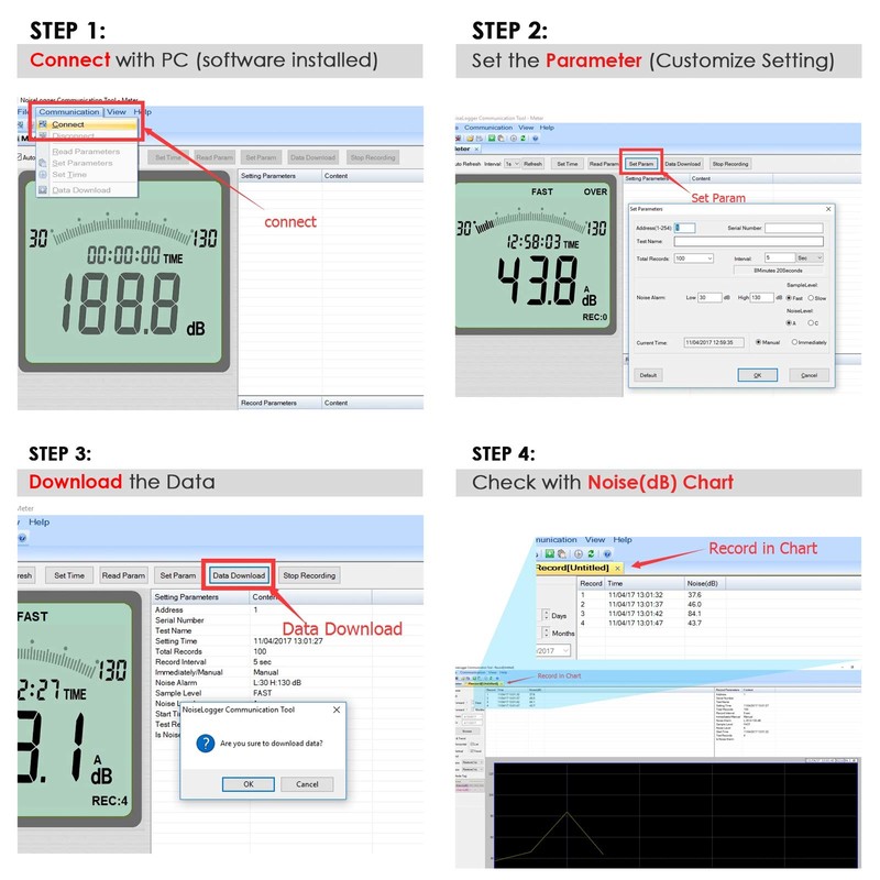 Decibel Meter Digital Sound Level Meter with Data Record Function