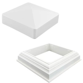 5 x 5 Post Cap & Base Set, Vinyl Fence PostTop Cover with Post Skirt, UV-Resistant Deck PostCaps Sleeve Kit for DIYers Contractors Home Garden Patio Porch Outdoor Use (Basic Style)