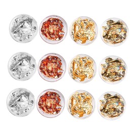 FOMIYES 24pcs Metallic Flakes Silver Gold Nail Foil Nail Art Stickers Foil Chip Decorations for Women Girls DIY Manicure