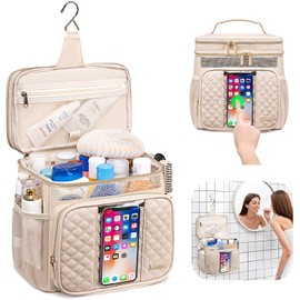 Tealari Toiletry Bag for Women,Portable Shower Caddy for College Dorm,Hanging Toiletry Bag for Travel Gym Camping,College Travel Cruise Ship Essentials Shower Bag, Cream White Leather, Toiletry Bag