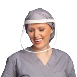 Satin-Lined Pro Scrub Cap, Adjustable Working Cap, Detachable Face Shield, Waterproof Bouffant Hat for Women, Rollable Shield, Paloma, M